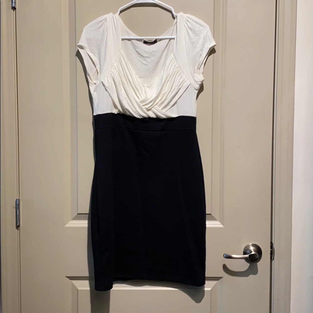 Formal fitted black and white dress
